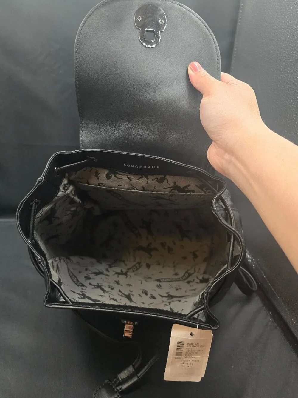 Longchamp Leather Flap Cavalcade Backpack Black